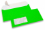 Fluorescentne kuverte - zelene, s prozorom 45 x 90 mm, položaj prozora 20 mm sa lijevo i 15 mm odozdo | Kuverte.hr