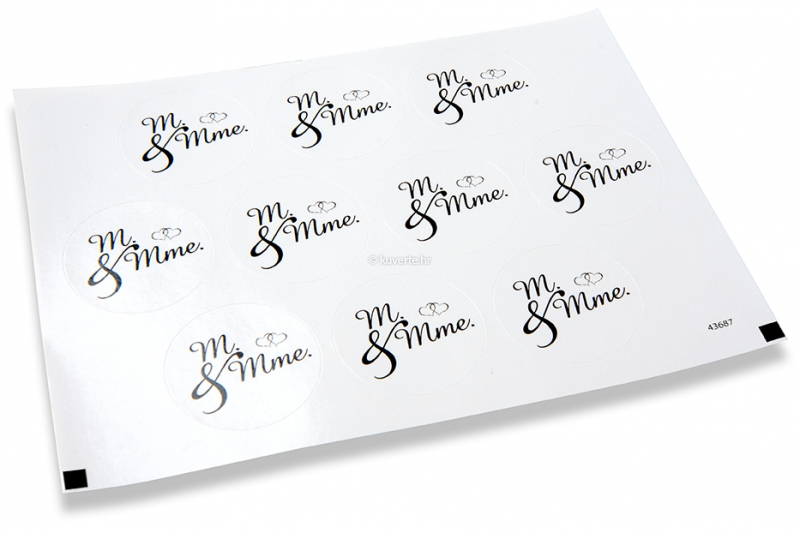 Vjenčane naljepnice za kuverte - M. & Mme., crnim