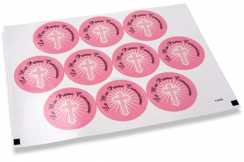 Naljepnice za kuverte povodom prve pričesti - la mia prima comunione, ružičasti križ