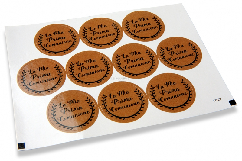 Naljepnice za kuverte povodom prve pričesti - la mia prima comunione, smeđe s crnim vjenčićem