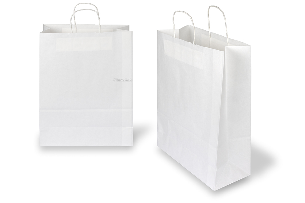 Papirnate vrećice s pletenom ručkom - bijela, 320 x 140 x 420 mm, 100 gr