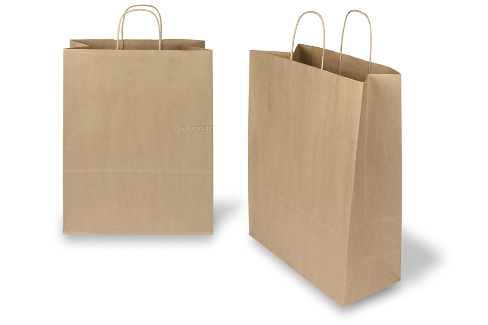 Papirnate vrećice s pletenom ručkom - smeđa, 320 x 140 x 420 mm, 100 gr