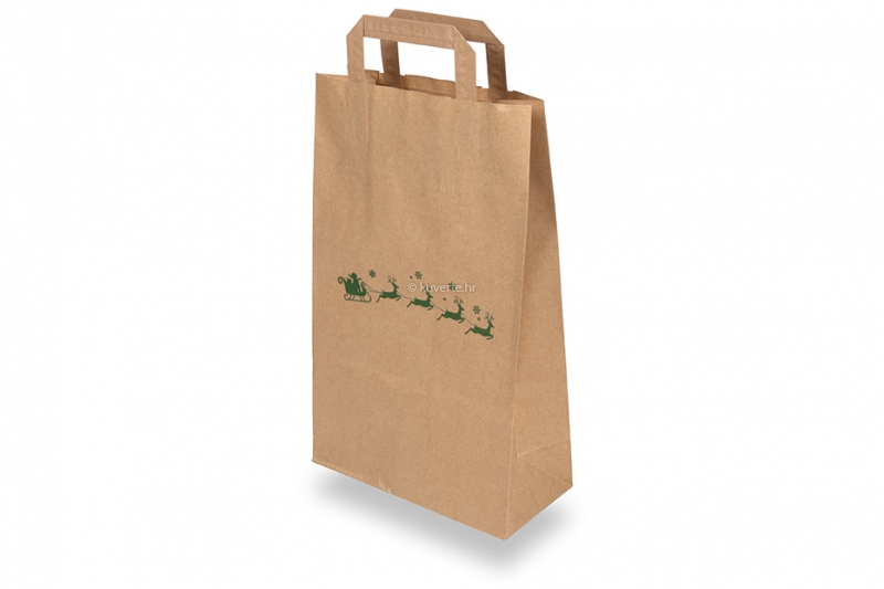 Božićne vrećice od papira smeđ - Sanjke zelena