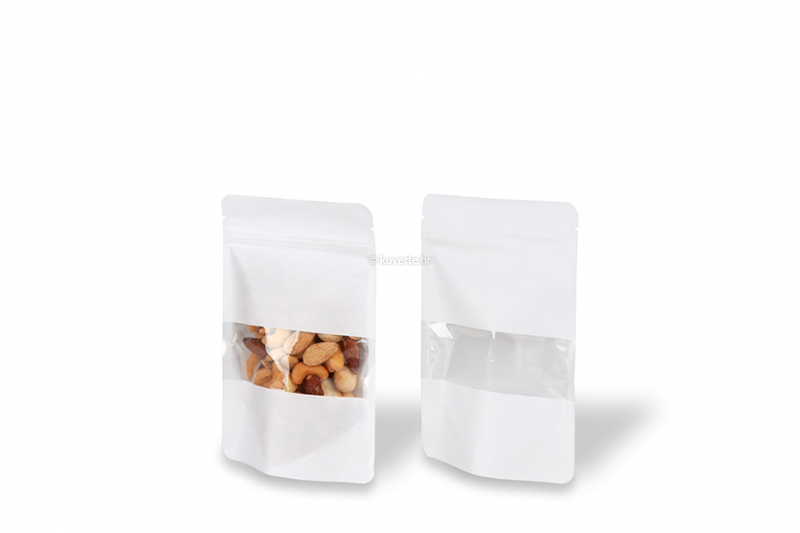 Samostojeće vrećice s prozorom - bijela, 110 x 185 x 70 mm, 250 ml