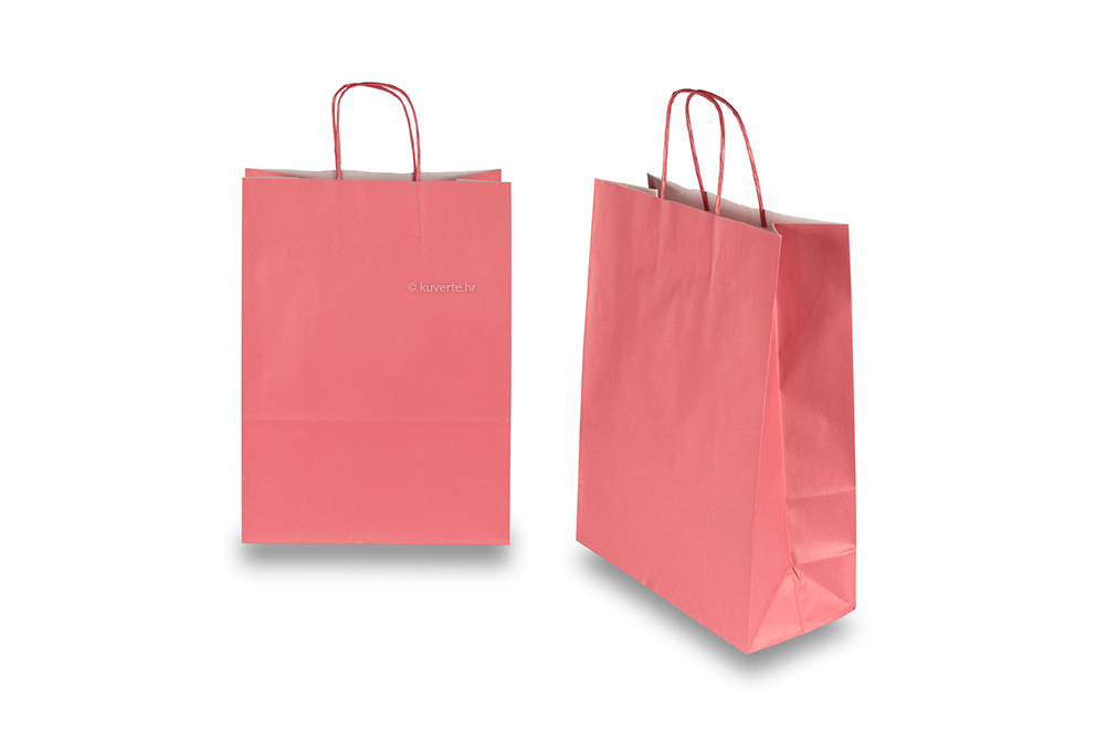 Papirnate vrećice s pletenom ručkom - baršunasto crvena, 260 x 120 x 350 mm, 90 gr