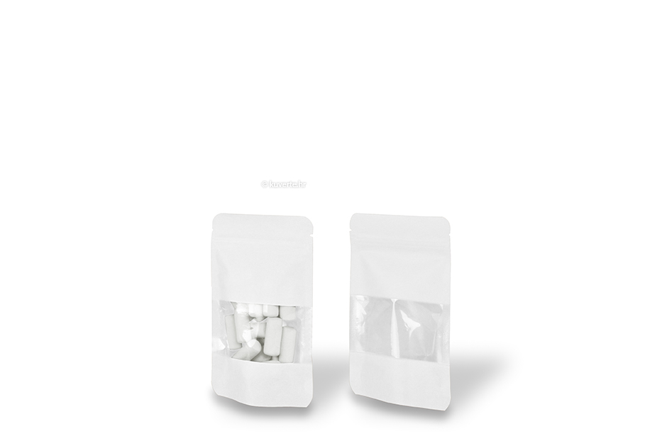 Samostojeće vrećice s prozorom - bijela, 85 x 145 x 50 mm, 100 ml