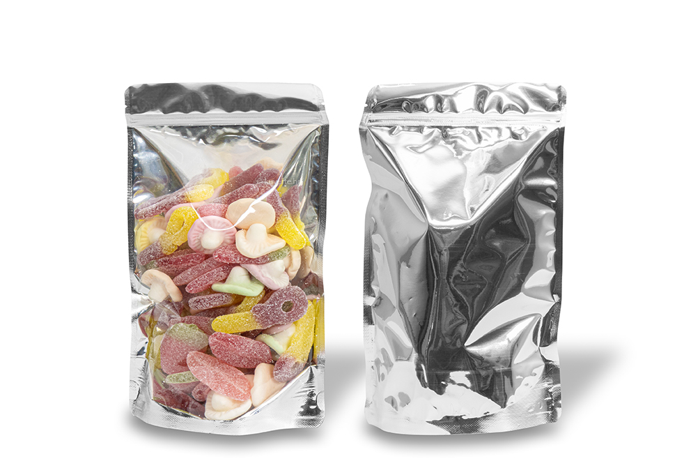 Samostojeće metalizirane prozirne vrećice - srebrna metalik, 160 x 270 x 80 mm - 750 ml