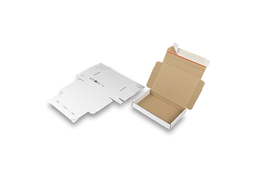 Preklopne kutije za slanje s ljepljivom trakom - 160 x 120 x 25 mm (A6), bijela